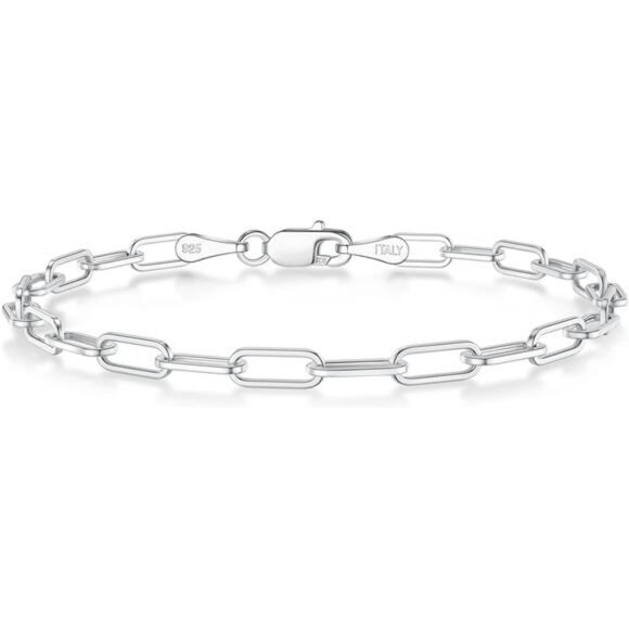BRIJEWNES 925 Sterling Silver Clasp 3mm Paperclip Chain Bracelets for Women - Picture 7 of 7
